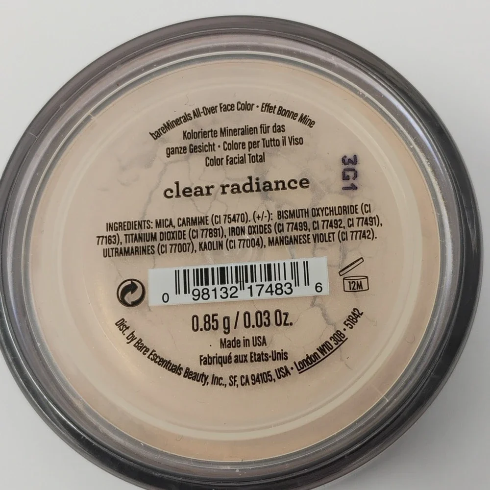 bareMinerals CLEAR RADIANCE All Over Face Color Full Size .85g | .03 oz US Made